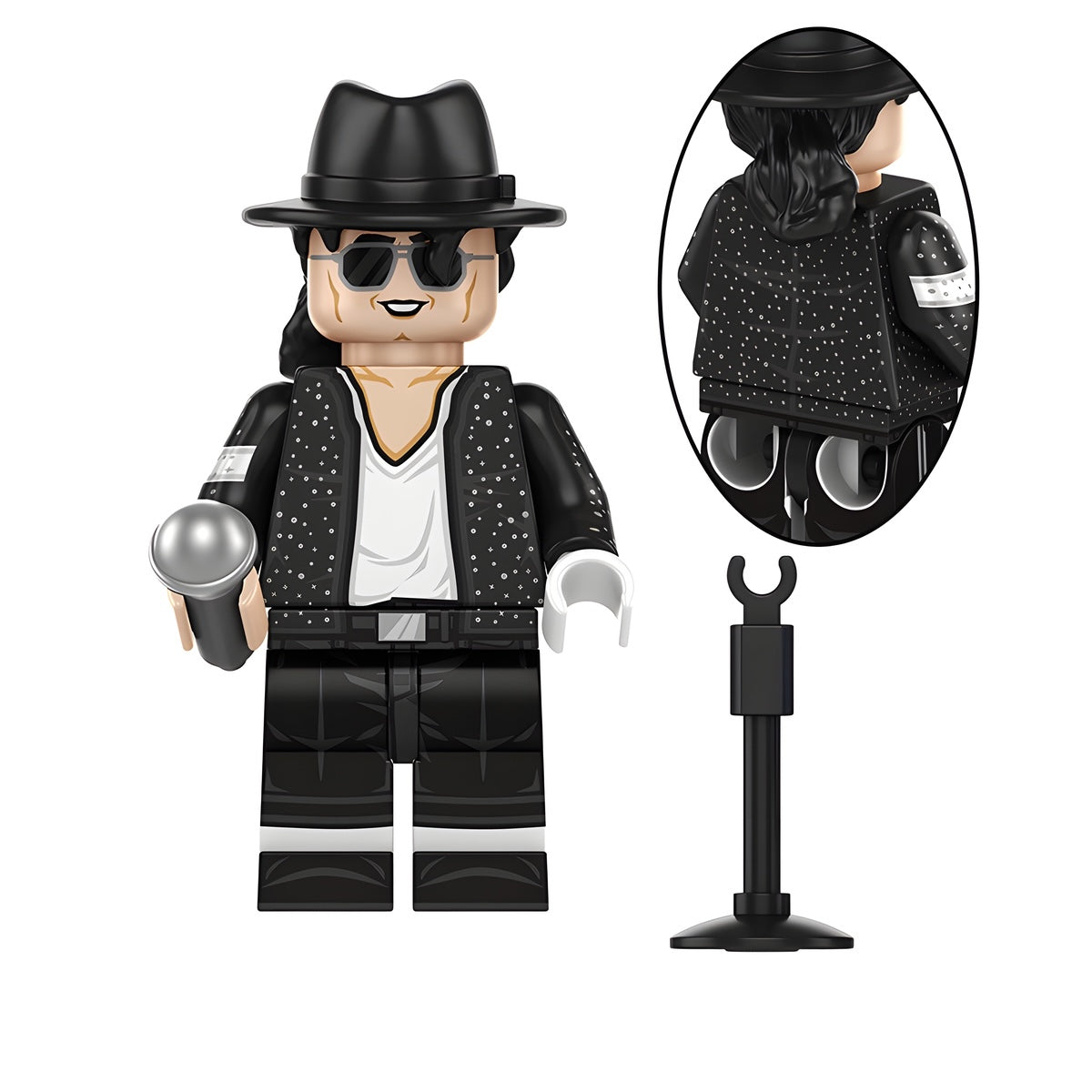 Custom Michael Jackson Moonwalk music minifigure, LEGO-compatible