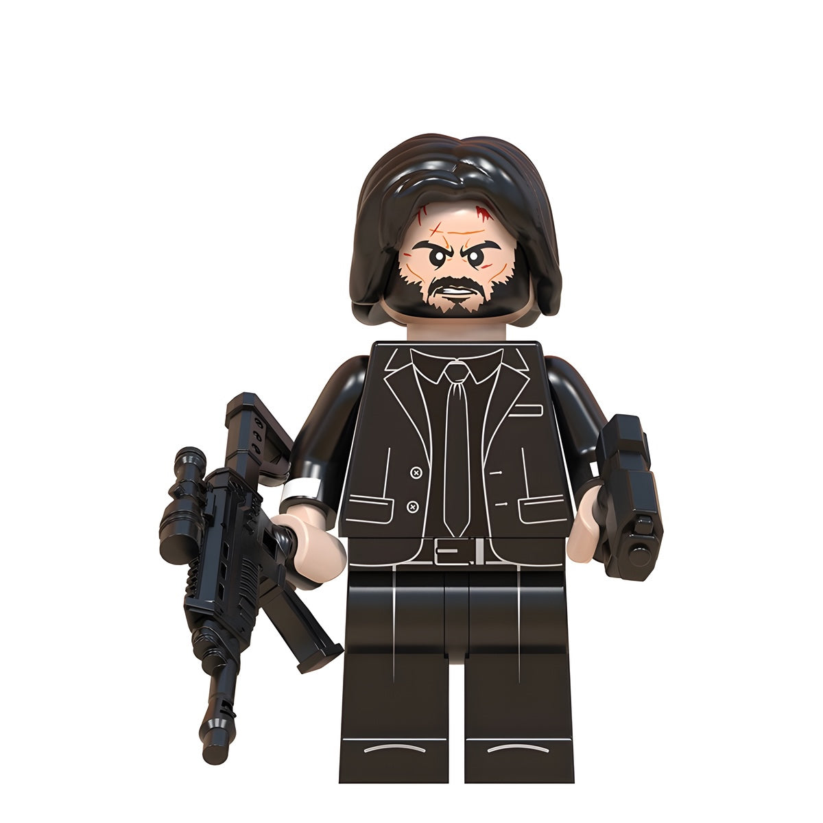 Custom John Wick All Black movie minifigure, LEGO-compatible