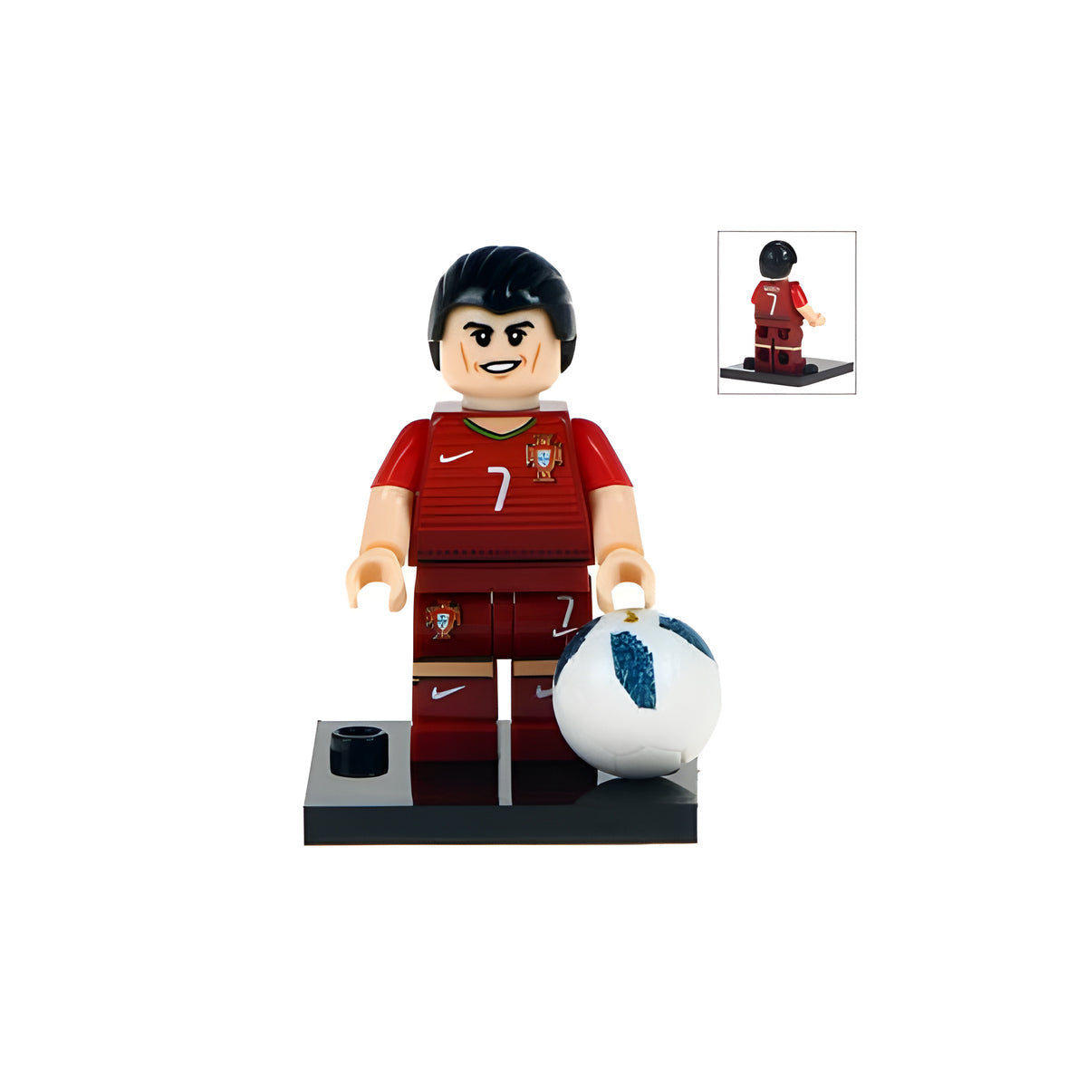 Custom Cristiano Ronaldo CR7 Portugal football minifigure, LEGO-compatible